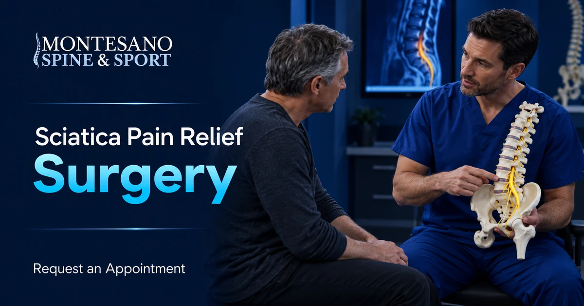 Spine surgeon discussing surgery for sciatica pain relief