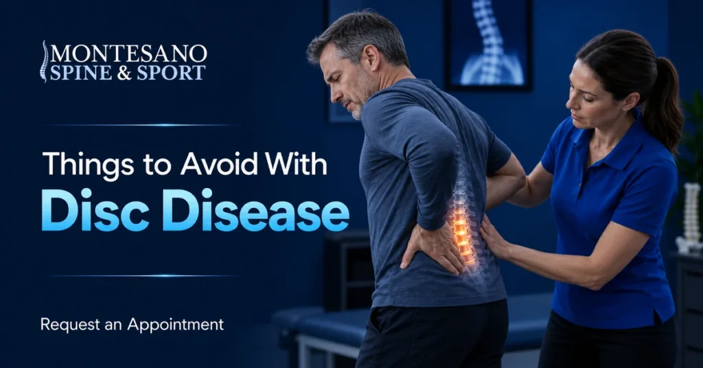 Clinician assessing lower-back pain for things to avoid with degenerative disc disease