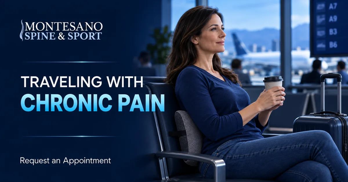 Traveler using supportive seating techniques to manage chronic pain
