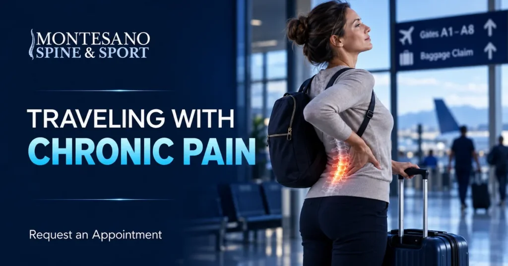 Traveler managing chronic back pain during a journey