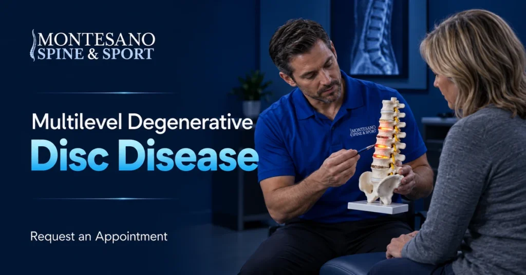 Spine specialist explaining multilevel degenerative disc disease