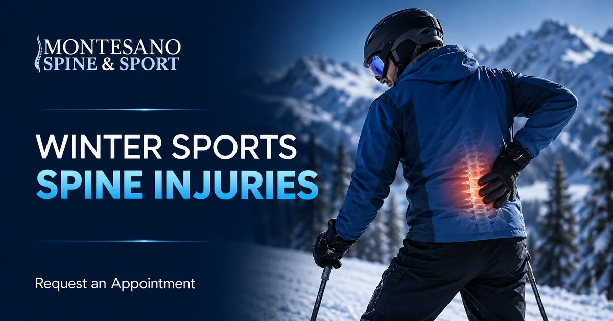 Winter athlete protecting the spine while skiing