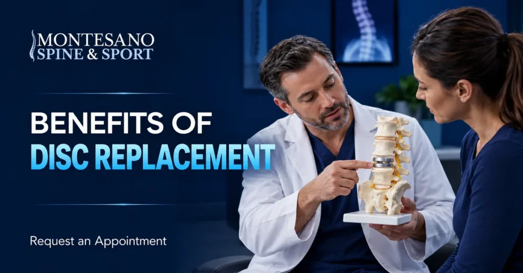 Spine surgeon explaining the benefits of artificial disc replacement