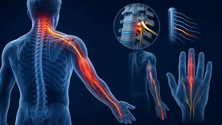 C7 symptom pathway from the lower neck to the middle finger
