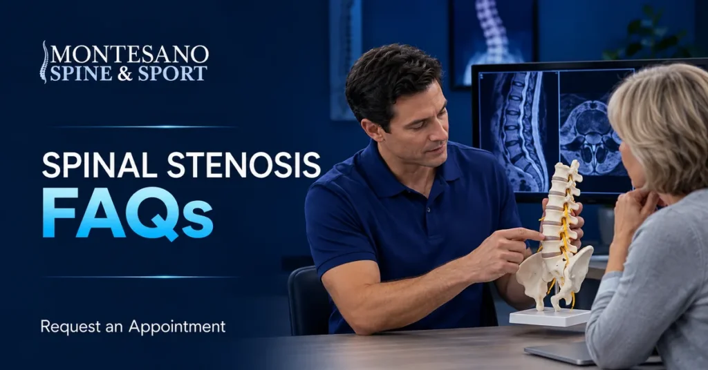 Spine specialist answering a patient’s questions about spinal stenosis