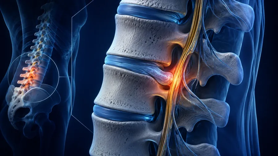 Lumbar disc irritating an inflamed nerve root